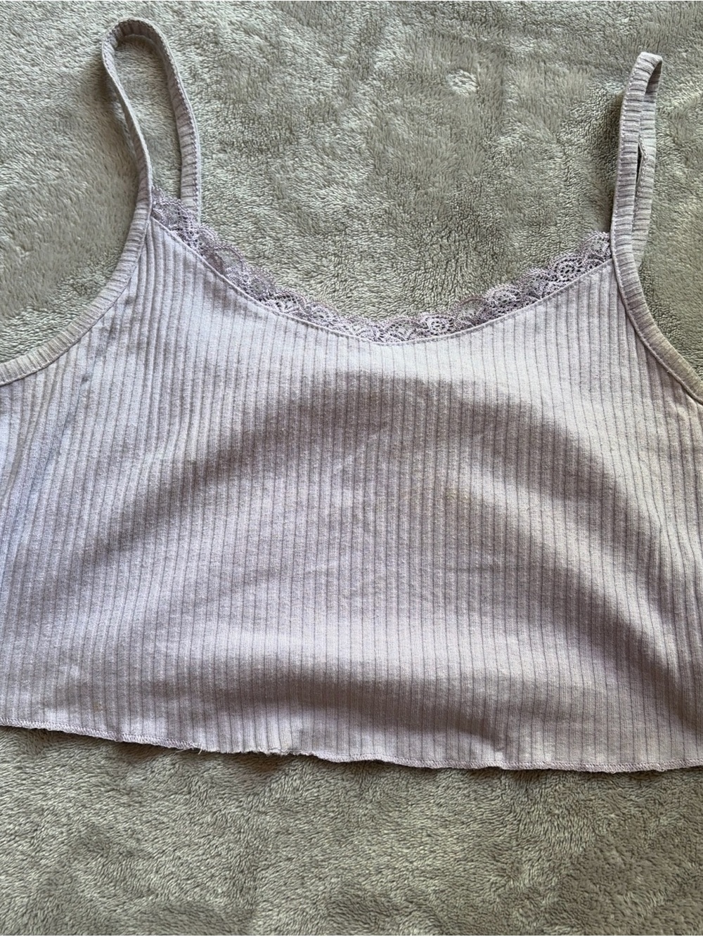 SHEIN Ribbed Lace Trim Cropped Cami - Light Lavender